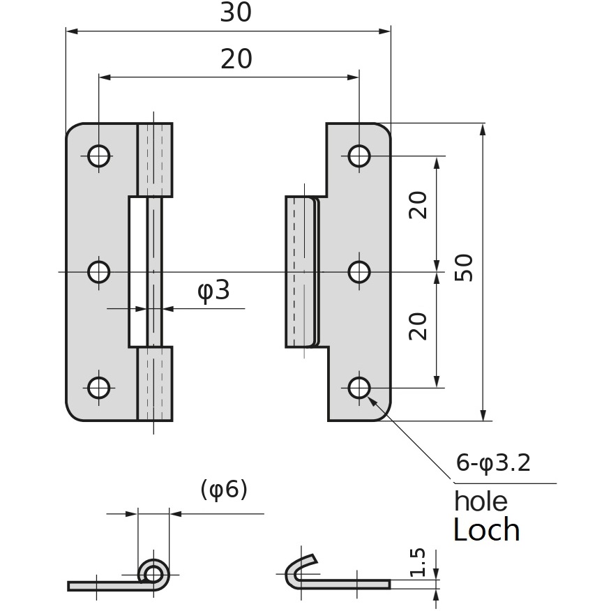 2 pièces de charnière à encastrement de haute qualité, fabriquées en acier inoxydable SUS304, capacité de charge : 6 kg (14 lbs), 50 mm (1-31/32"), B-1006-2. Charnière robuste de levage pour portes de navires, trappes de maintenance et bien plus encore, par TAKIGEN (Japon) – Image 2