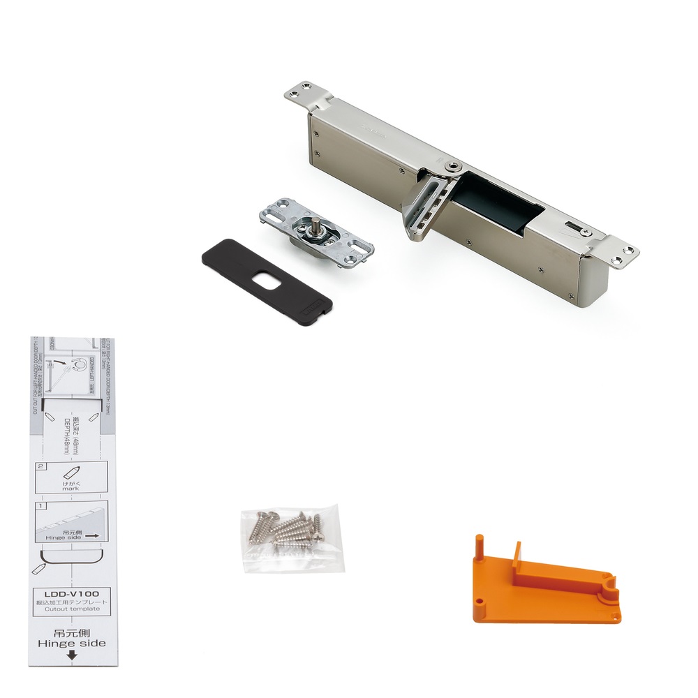 Amortisseur invisible pour portes intérieures affleurantes jusqu'à 100 kg. Système de fermeture en douceur pour portes en bois LDD-V100 de Sugatsune / LAMP® (Japon)