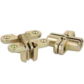 2 pièces de charnière croisée invisible 44mm en zamak. Sangle de meuble cachée de UMAXO® pliable à 180°. Charnière de meuble invisible, zinguée jaune, à encastrer