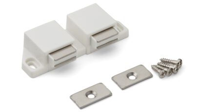 Loquet magnétique compact, avec contre-plaque, surface : blanc, 25 mm (63/64"), version : avec 2 pistons, ML-30WW. Ouvre-porte double peu encombrant pour portes de meubles, portes d’armoires et bien plus encore, par Sugatsune / LAMP® (Japon) – Image 3