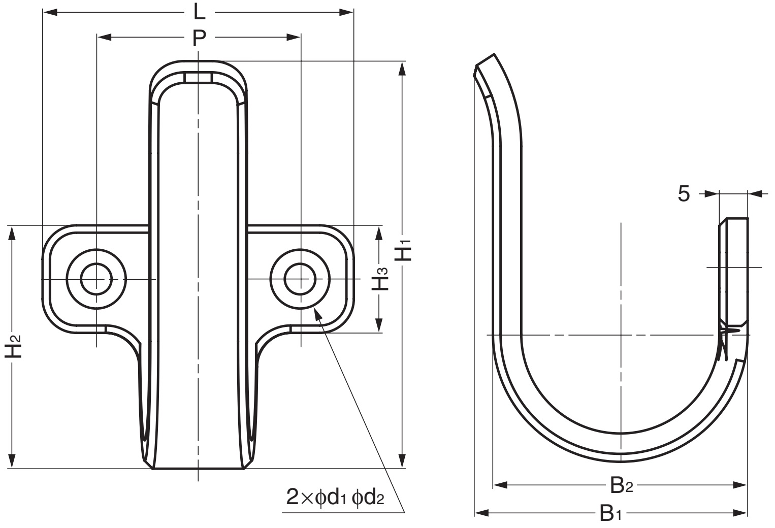 Crochet universel de haute qualité en acier inoxydable SUS304, 45 mm (1,8 »), 5H-45M. Crochet à serviettes V2A pour salle de bain, piscine, construction navale, camping-car, espace extérieur, environnement humide et bien plus encore, par Sugatsune / – Image 2