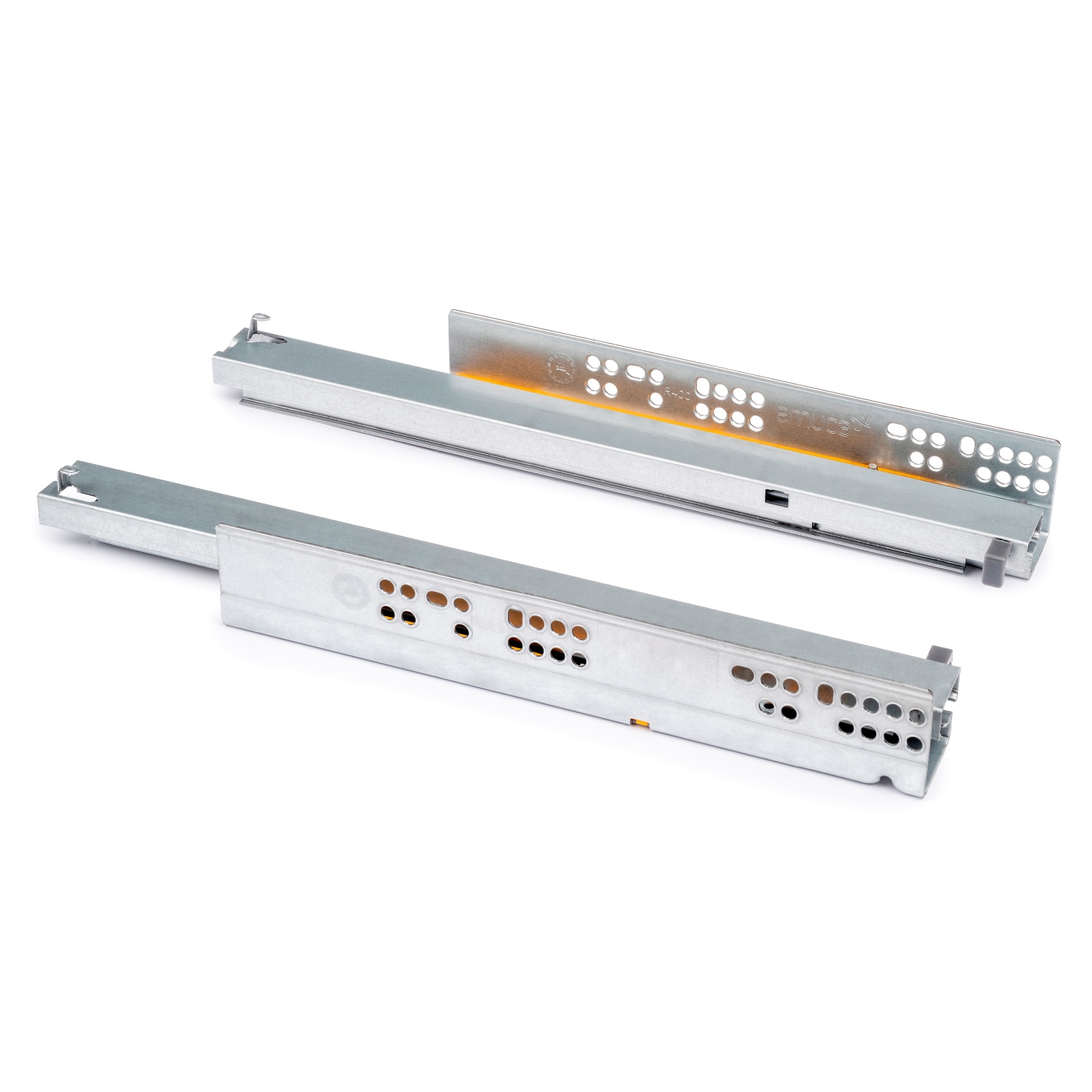 Glissière sous le sol, capacité de charge : 30 kg (67 lbs), 250 mm (9-27/32"), version : rallonge complète avec fermeture amortie, 3124005. Coulissant sous le plancher de haute qualité pour tiroir en bois, tiroir en bois, étagère en bois et bien plus encore, par EMUCA