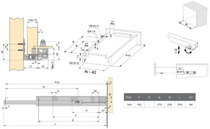 Glissières sous le plancher, capacité de charge : 25 kg (56 lb), 350 mm (13-25/32"), Conception : extension partielle avec ouverture par pression, 3123205. Coulissants sous le plancher de haute qualité pour tiroirs en bois, étagères en bois et bien plus encore, d’EMUCA – Image 2
