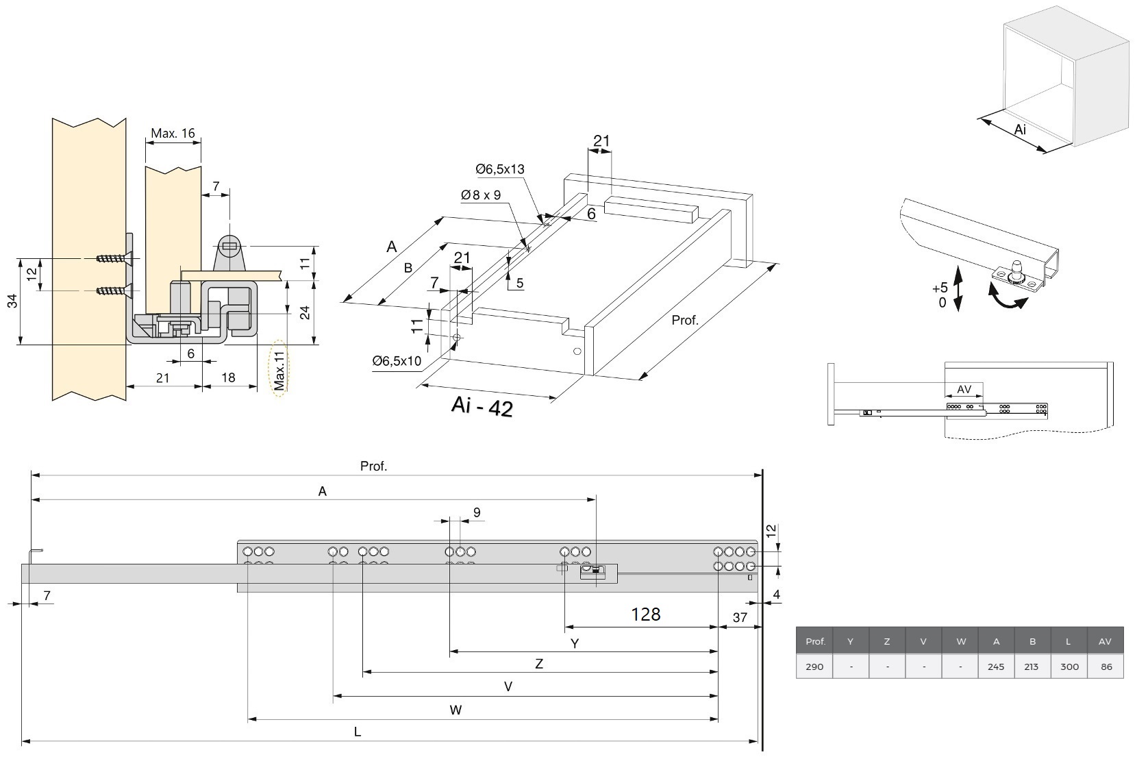 Glissières sous le plancher, capacité de charge : 25 kg (56 lb), 300 mm (11-13/16"), Conception : coulissante partielle avec fermeture amortie, 3019105. Coulissants sous le plancher de haute qualité pour tiroirs en bois, tiroirs en bois, étagères en bois et bien plus encore, d’EMUCA – Image 2