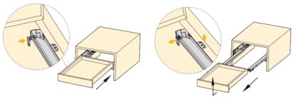 Glissières sous le plancher, capacité de charge : 25 kg (56 lb), 450 mm (17-23/32"), Conception : coulissante partielle avec fermeture amortie, 3019405. Coulissants sous le plancher de haute qualité pour tiroirs en bois, tiroirs en bois, étagères en bois et bien plus encore, d’EMUCA – Image 3