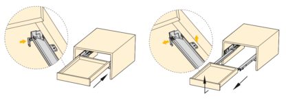 Glissières sous le plancher, capacité de charge : 30 kg (67 lb), 500 mm (19-11/16"), version : rallonge complète avec fermeture amortie, 3124505. Coulissants sous le plancher de haute qualité pour tiroirs en bois, tiroirs en bois, étagères en bois et bien plus encore, d’EMUCA – Image 3