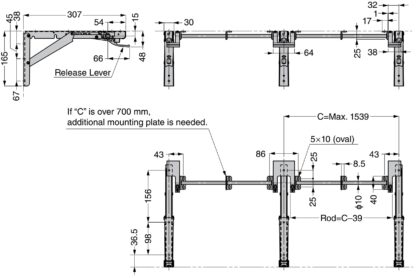 Bielle pratique, version : pour trois supports repliables, EB-907561 et EB-907572. Levier de connexion à une main pour Robust Soft de ROCA et console rabattable EB-DA, par Sugatsune / LAMP® (Japon) – Image 3